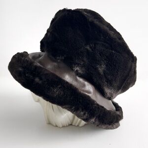 NWT Chocolate Brown Faux Fur Hat Vintage 90s 2000s Y2K Vegan Italy Italian